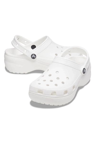 Crocs Classic Platform Clog Γυναικείες λευκές παντόφλες casual στυλ 206750_100