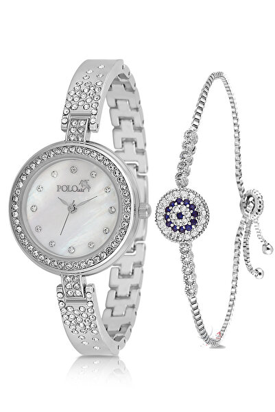 Polo Air Retro Lüx Taşlı Kadın Kol Saati Zirkon Taşlı Nazar Bileklik Kombin G...