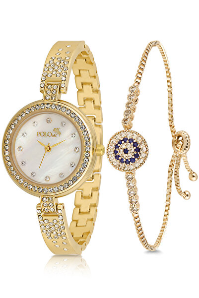Polo Air Retro Lüx Taşlı Kadın Kol Saati Zirkon Taşlı Nazar Bileklik Kombin G...