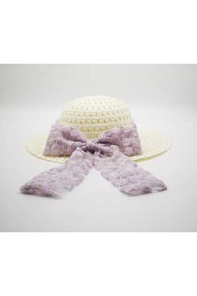 By Piera Girl's Lace Bow Straw Hat 8814