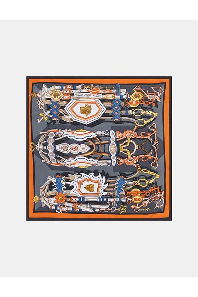 Kayra Ethnic Pattern Scarf Black-Orange