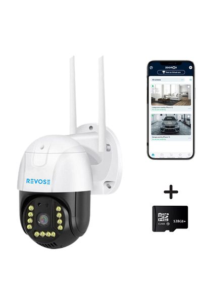 REVOSE REVOSE™ 5MP 2560x1920 Video Surveillance Camera, App, WI-FI, LAN, 128GB Micro SD Card Included