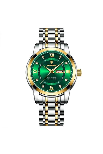 delis Men's watch Poedagar CS1801, stainless steel, silver-gold, green dial