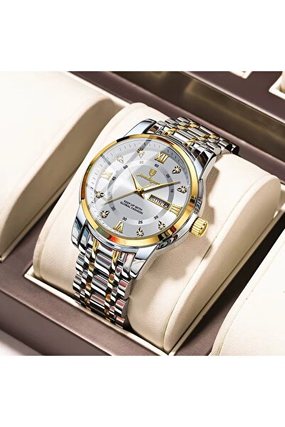 delis Ανδρικό ρολόι Poedagar CS1799, ανοξείδωτο ατσάλι, ασημί-χρυσό, λευκό καντράν