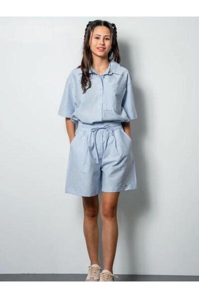 Zekids Set cămașă cu jumătate de mânecă pentru fete cu pantaloni scurți din poplin