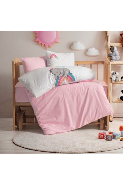 Cotton Box Set de lenjerie de pat pentru bebeluși 100% bumbac Ranforce, cutie de bumbac, elefant, norocos