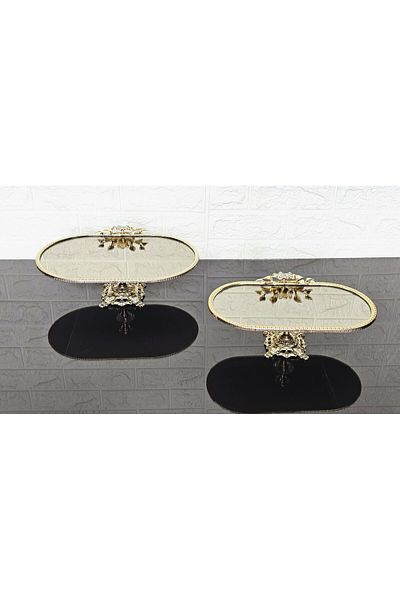 atabey home Bronze Mirror 2-Piece Boat Plate & Presentation Plate with Cast Gold Frame and Square Legs