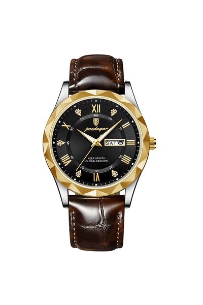 delis Men's watch Poedagar CS1771, natural leather, brown, black dial