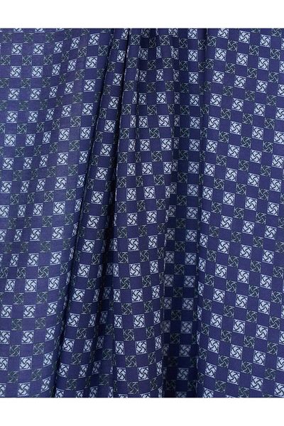 Kayra Checkered Monogram Patterned Shawl Navy Blue