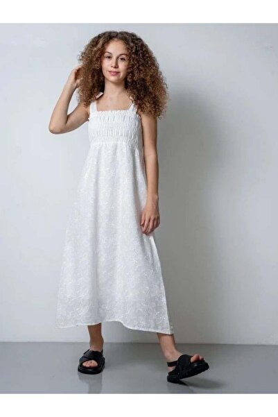 Zekids Girl's Strap Tie Brode Dress