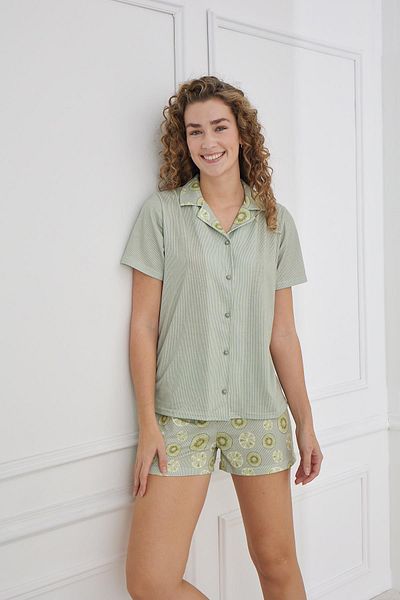 Kompedan Σετ σορτς με γυναικείο μοτίβο Polo Neck Lycra Single Jersey |   Πράσινο 70115-1222