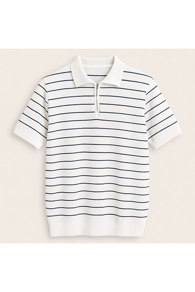 LC Waikiki Striped Design Polo Collar Zipper Breathable Short Sleeve Men's Summer Knitwear T-Shirt
