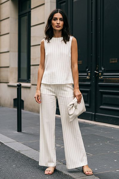 Trendyol Collection Beige Linen Look Crew Neck Blouse and Pants Woven Double Bottom-Top Set Twoss25Au00086