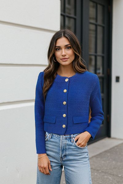 Trendyol Collection Blue Button Pocket Woven Jacket Twoss25Ce00047