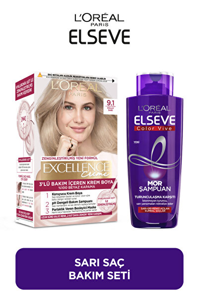 ELSEVE Excellence Creme 9.1 + Elseve Turunculaşma Karşıtı Mor Şampuan 200 ml