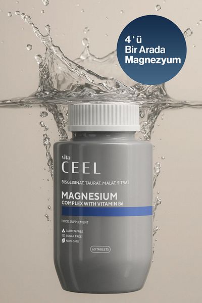 VitaCeel 2 Pack Magnesium Complex with B6 Citrate, Bisglycinate, Malate, Taurate-60 Tablets