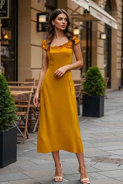Trendyol Collection Πλακάκι σε γραμμή Α γιακάς από καουτσούκ Λεπτομερές υφαντό φόρεμα TWOSS25EL00632