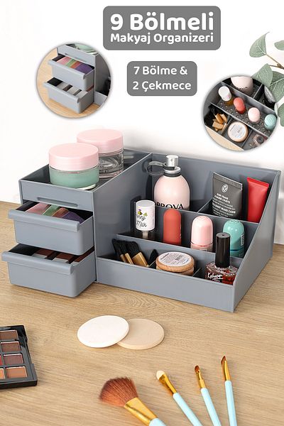 Meleni Home Makeup Organizer with Drawers - Perfume Cream Cosmetic Jewelry Accessories Multipurpose Organizer Box Gray