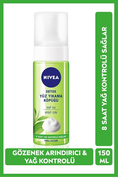 NIVEA 150ml Green Tea Detox Face Wash Foam - pore purifYing, 8 Hour Oil Control