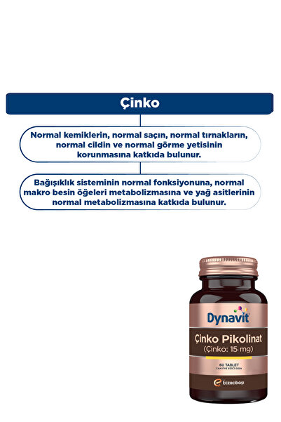 Dynavit Çinko Pikolinat 15mg 60 Tablet - Saç & Cilt & Tırnak & Bağışıklık - Zinc Picolinate