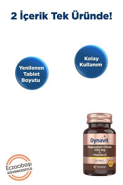 Dynavit Magnesium Citrate 200 Mg & Vitamin D 60 Tablets - Magnesium Citrate, Vitamin D