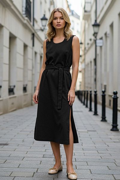 Trendyol Collection Μαύρη ζώνη Twist Λεπτομέρεια Zero Sleeve Midi πλεκτό φόρεμα TWOSS25EL00665