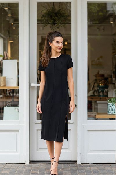 Trendyol Collection Μαύρο πλεκτό μίντι φόρεμα Modal Shift/Straight Cutout TWOSS25EL00372