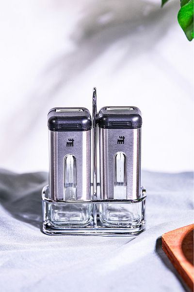 Karaca Shinex Inox Glass Salt and Pepper Shaker with Stand 100 ml