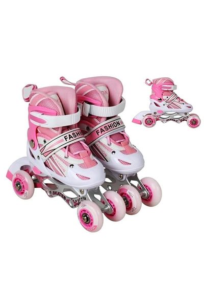 Pasifik Pink Children's Skate 2+2 Practice Wheel Number Adjustable Beginner Skate