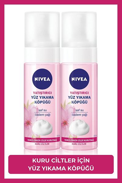 NIVEA Soothing Facial Cleansing Foam 150 Ml, Moisturizing, Almond Oil, for Dry Skin, 2X Pieces