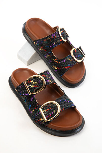 SOHO Black Straw Women's Slippers 20698