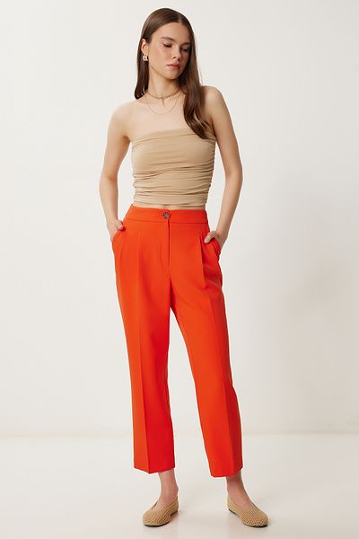 Happiness İstanbul Women's Orange High Waist Pencil Woven Trousers Wf00121