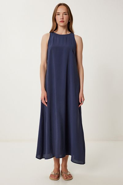 Happiness İstanbul Women's Navy Blue Sleeveless Basic Summer Woven Dress Mc00302