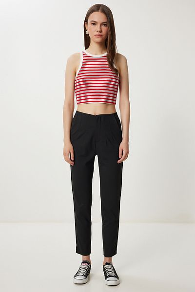 Happiness İstanbul Women's Black High Waist Woven Trousers Wf00151