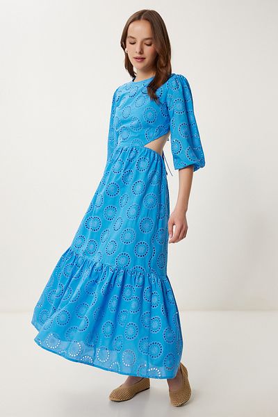 Happiness İstanbul Rochie de vară cu spatele decoltat pentru femei, albastru festonat FG00030