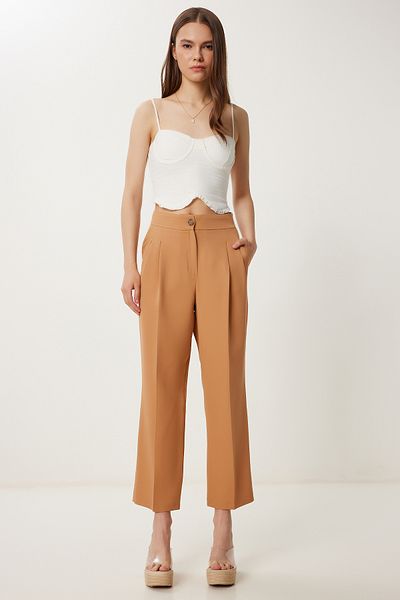 Happiness İstanbul Women's Biscuit High Waist Pincers Woven Pants Wf00121