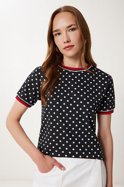 Happiness İstanbul Women's Black Ecru Patterned Flexible Knitted Blouse Tp00078