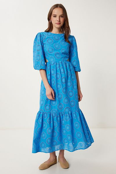 Happiness İstanbul Rochie de vară cu spatele decoltat pentru femei, albastru festonat FG00030