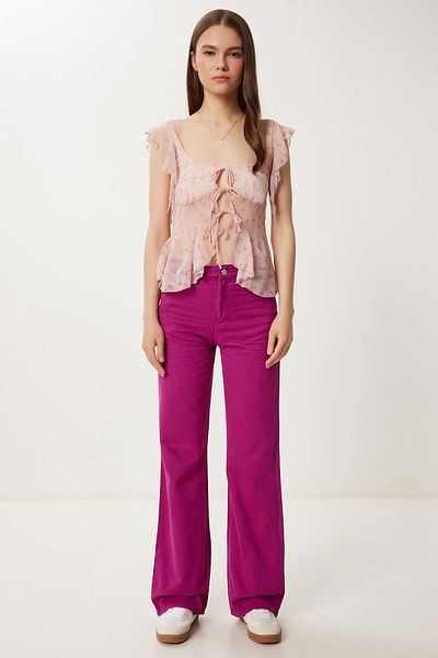 Happiness İstanbul Women's Purple Wide Leg Pocket Gabardine Trousers Wf00123