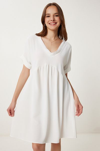 Happiness İstanbul Women's Ecru Laced Summer Ayrobin Dress Dd01354