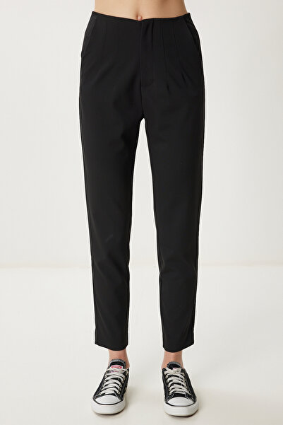 Happiness İstanbul Kadın Siyah Yüksek Bel Dokuma Pantolon WF00151