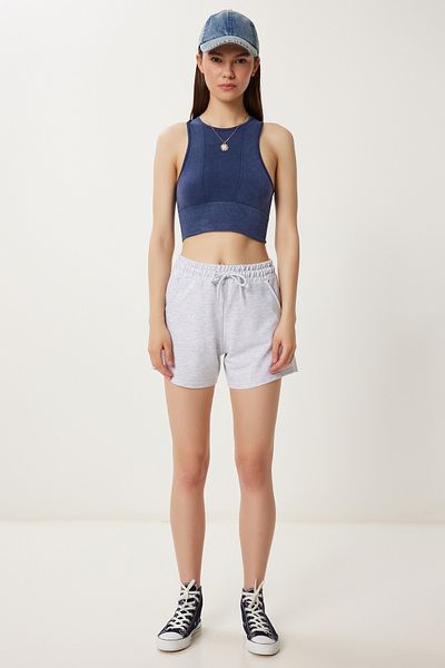 Happiness İstanbul Women's Gray Melange Knitted Tracksuit Shorts Zv00324