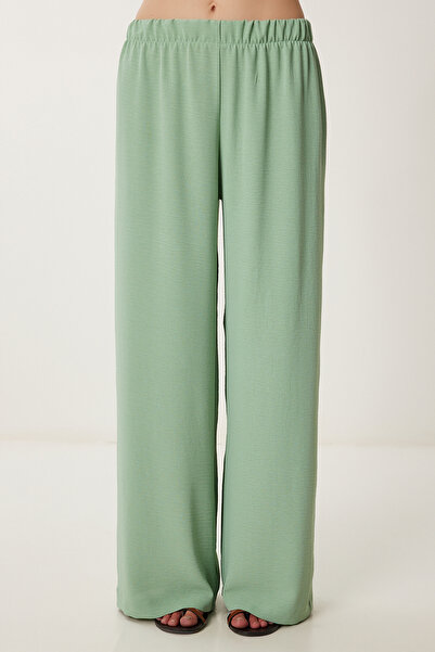 Happiness İstanbul Dámská zelená halenka s límečkem a kalhoty DD01355