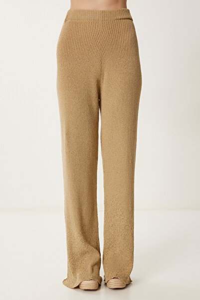 Happiness İstanbul Women's Beige Stylish Buttoned Flexible Knitwear Vest Trousers Set Mt00159