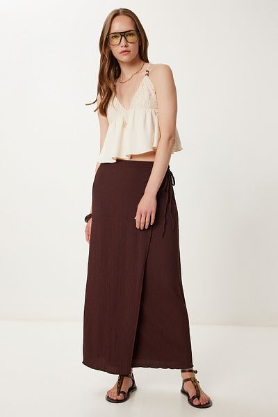 Happiness İstanbul Brauner, gebundener, gewickelter Strickrock für Damen UB00095