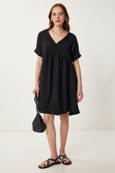 Happiness İstanbul Women's Black Laced Summer Ayrobin Dress Dd01354