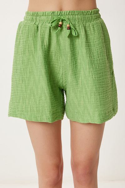Happiness İstanbul Women's Green Textured Linen Shorts Wf00119