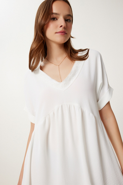 Happiness İstanbul Ecru Guipure Sommerkleid für Damen Ayrobin DD01354