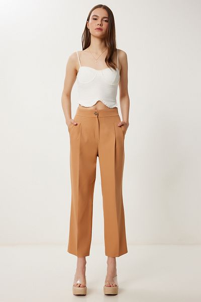 Happiness İstanbul Women's Biscuit High Waist Pincers Woven Pants Wf00121