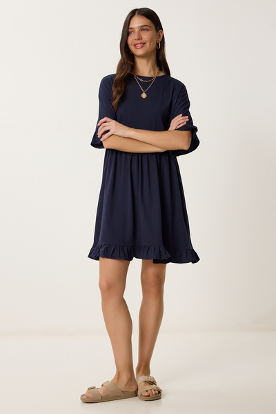 Happiness İstanbul Dámské letní pletené šaty v námořnické modré RC00159